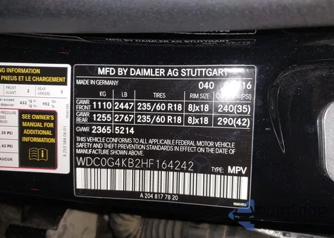 2017 Mercedes-Benz Glc 300 4Matic z USA, uszkodzony, nr VIN WDC0G4KB2HF164242